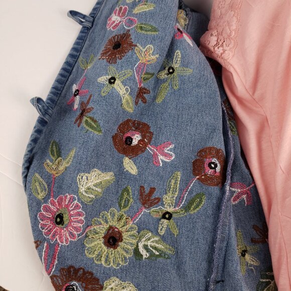 Boston Proper XS Denim Jacket Embroidered Flowers Womens Cotton Jeans Coat - Picture 14 of 15